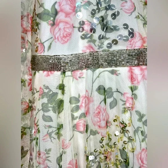 Mac Duggal Floral Midi Dress - White and Pink - Picture 6 of 16